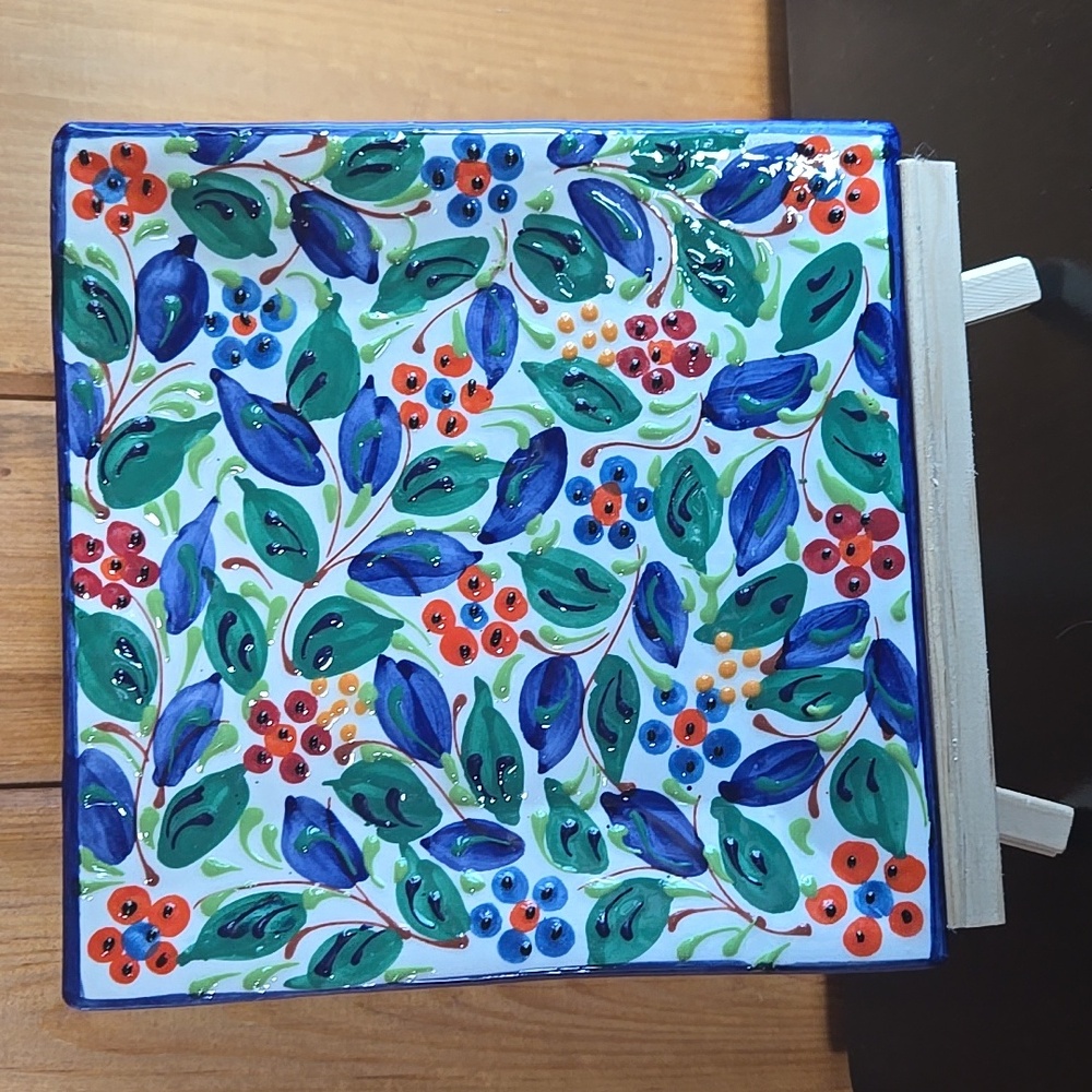 Spanish Made Ceramic Plate Berries & Leaves